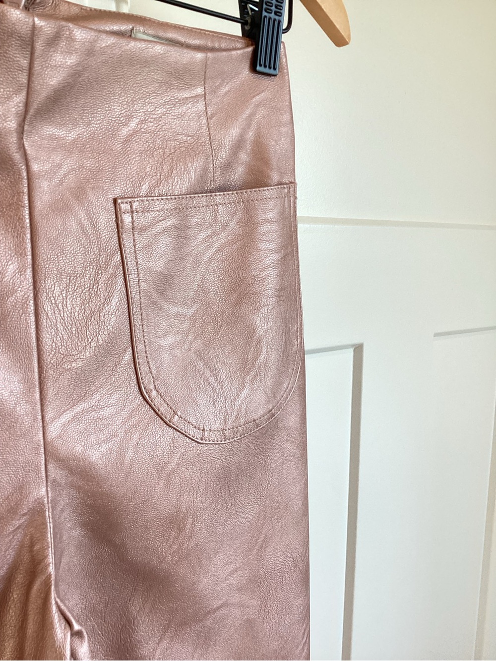 Anthropologie Colette Pants Maeve Cropped Wide Leg Ruffle Faux Leather New 26 - Picture 6 of 10